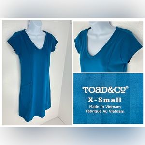 Toad‎ & Co Tech Tomboy Cap Short Sleeve Teal Dress Size XS Pockets Athleisure
